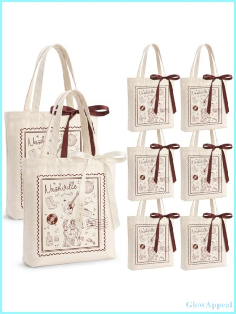 Canvas Tote Bags with Bow Ribbons, Bachelorette Party Favors, Nashville
